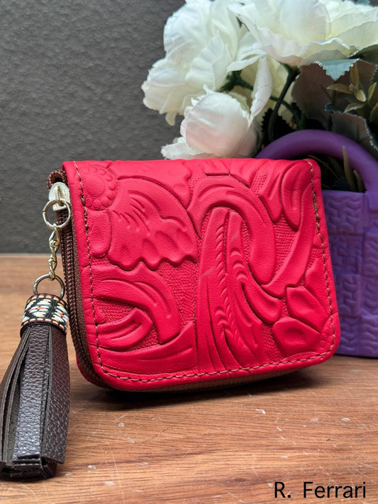 MONEDERO PIEL CINCELADO PRIMAVERA ROJO FERRARI