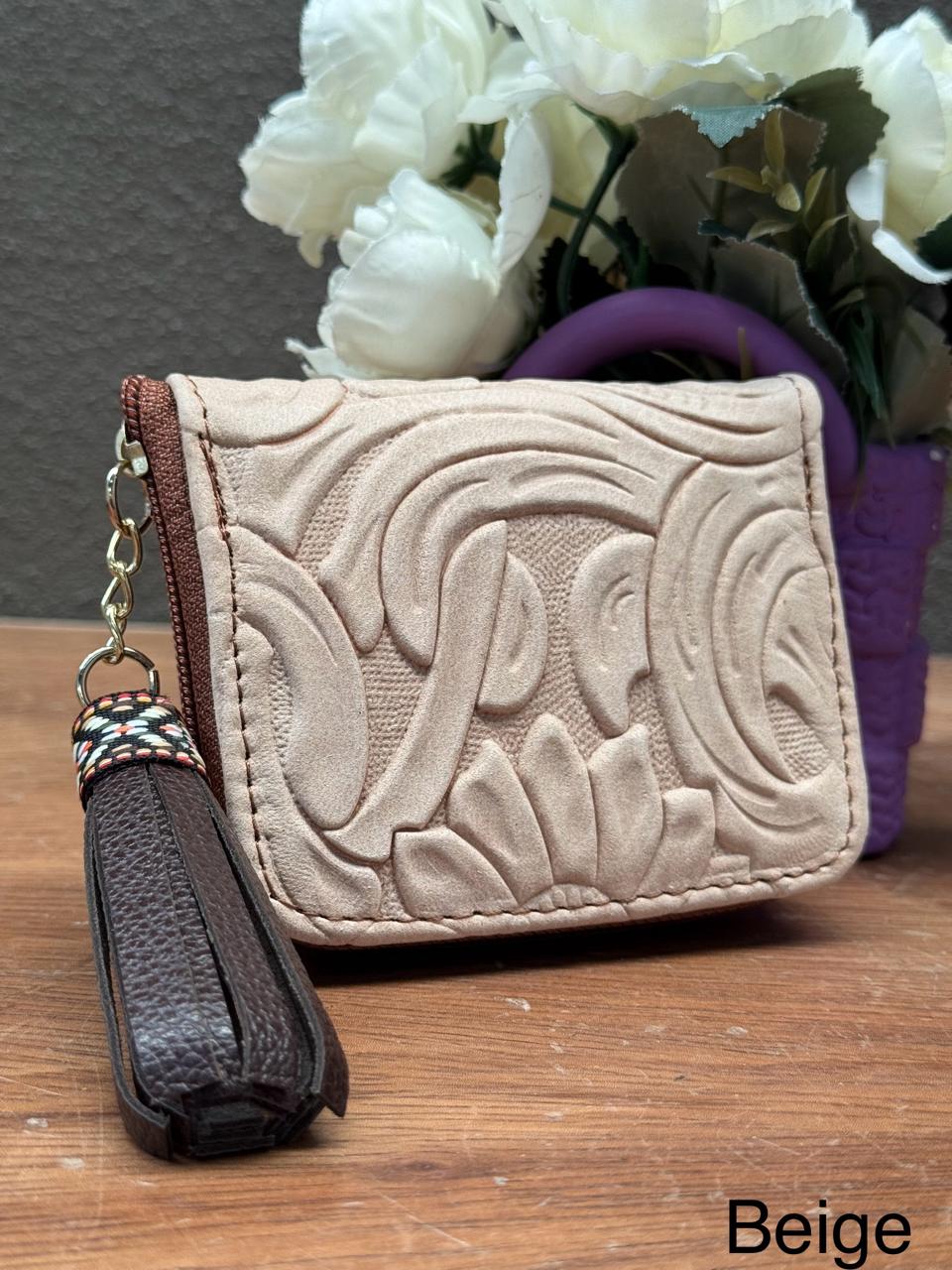 MONEDERO PIEL CINCELADO PRIMAVERA BEIGE