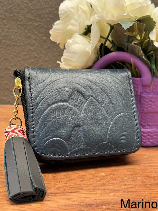 MONEDERO PIEL CINCELADO PRIMAVERA AZUL MARINO/NEGRO