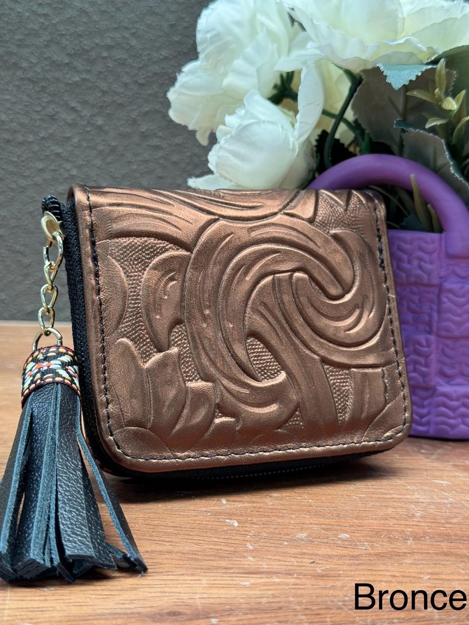 MONEDERO PIEL CINCELADO PRIMAVERA BRONCE