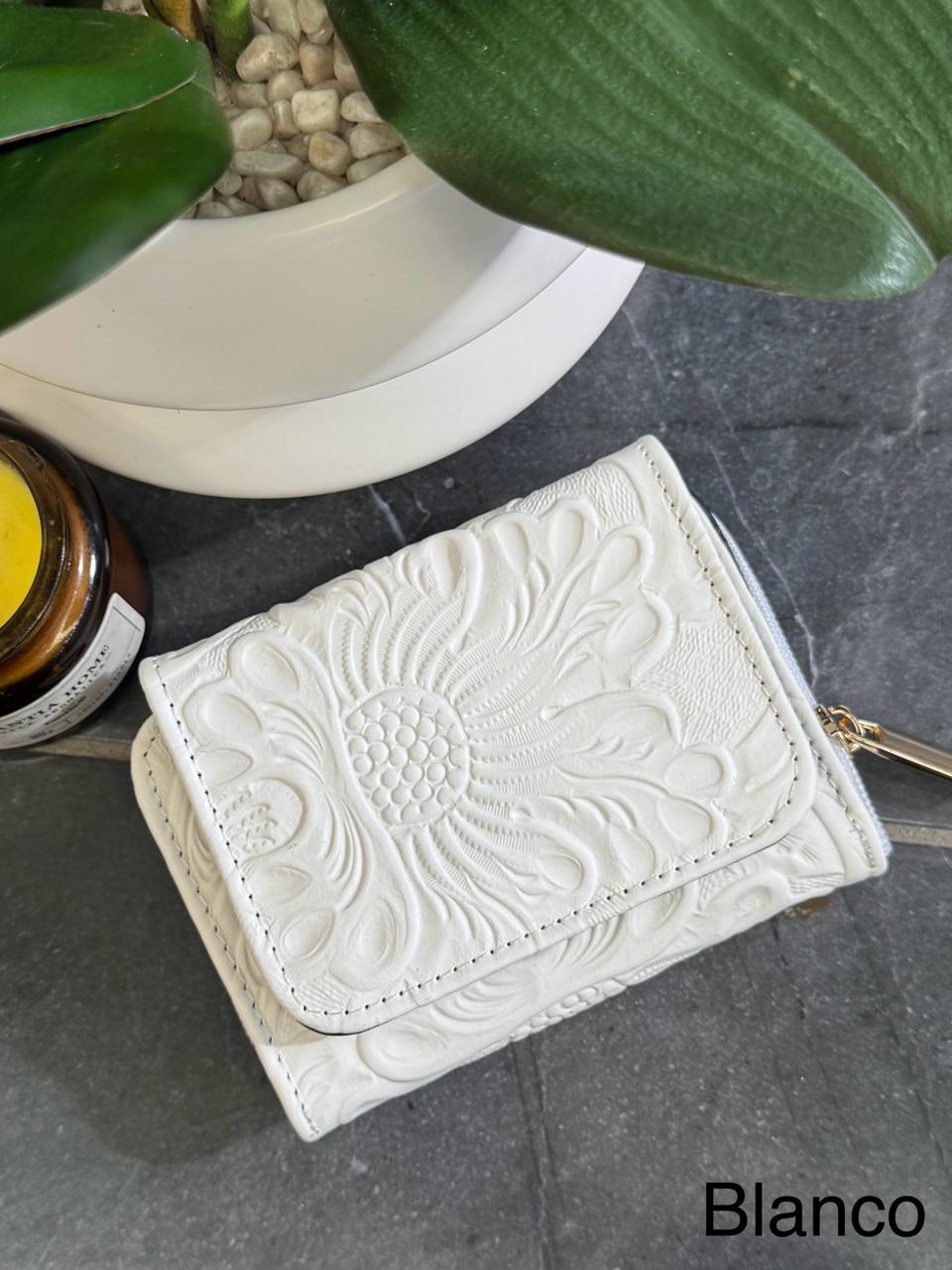 CARTERA PIEL KENYA BLANCO FLORES
