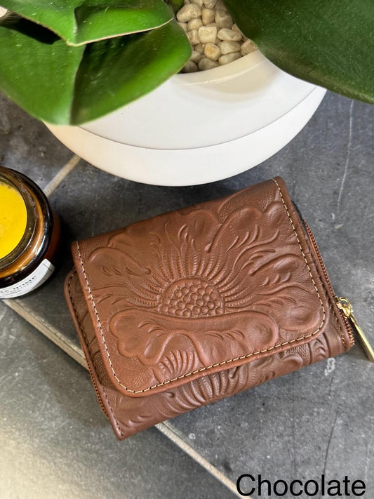 CARTERA PIEL KENYA CHOCOLATE FLORES