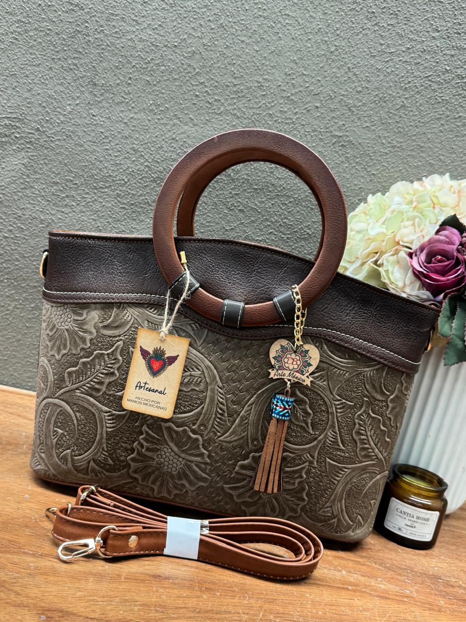 DB GDE BOLSA ARO FLORES Y HOJAS VERDE