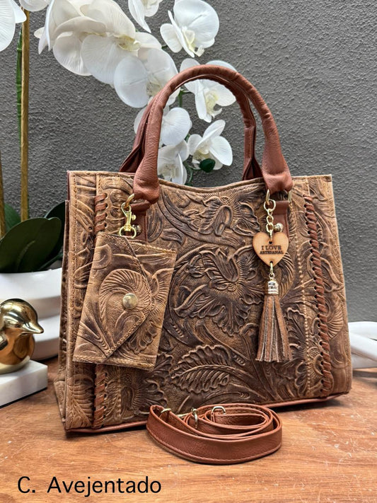 DUO CAROL PIEL CINCELADO COLOR CAMEL AVEJENTADO