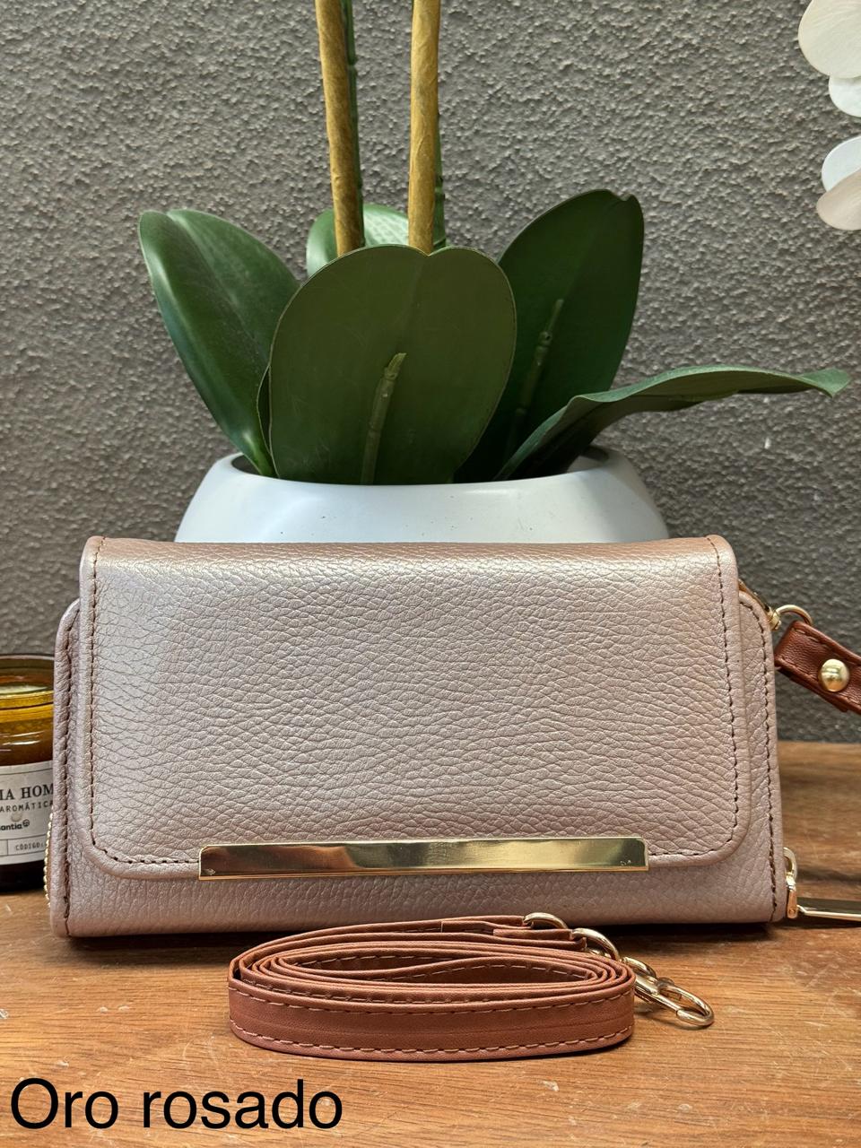 CARTERA CINCELADA ANA FLOTER ORO ROSA