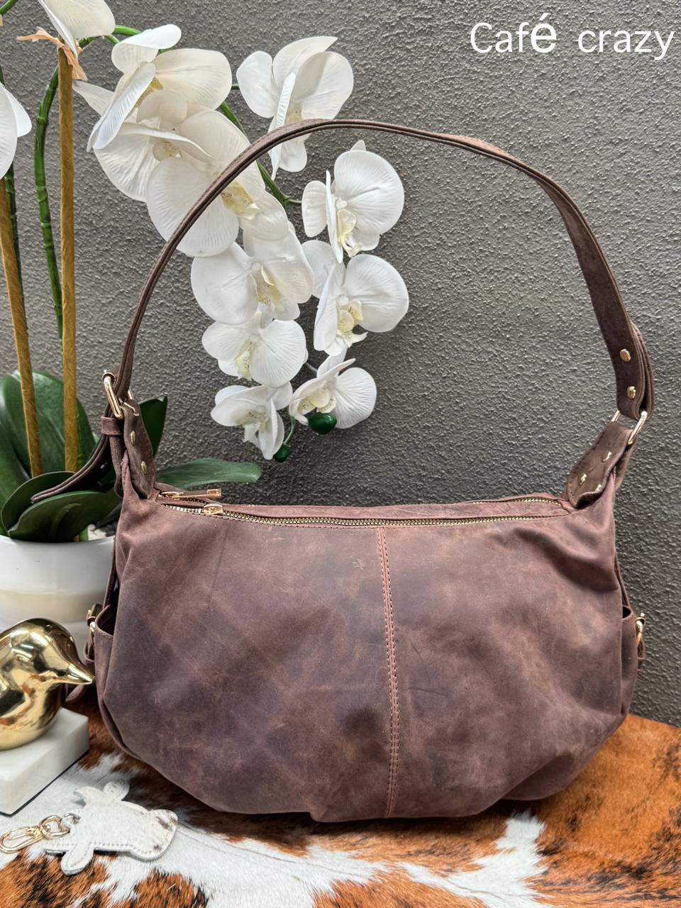 BOLSO 100% PIEL MADONA COLOR CAFE AVEJENTADO