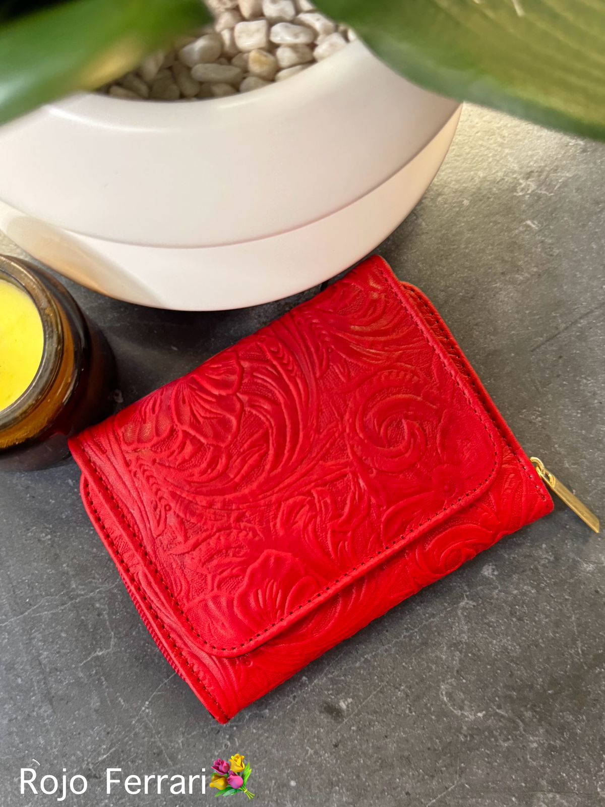 CARTERA PIEL KENYA FLORES CHICAS ROJO