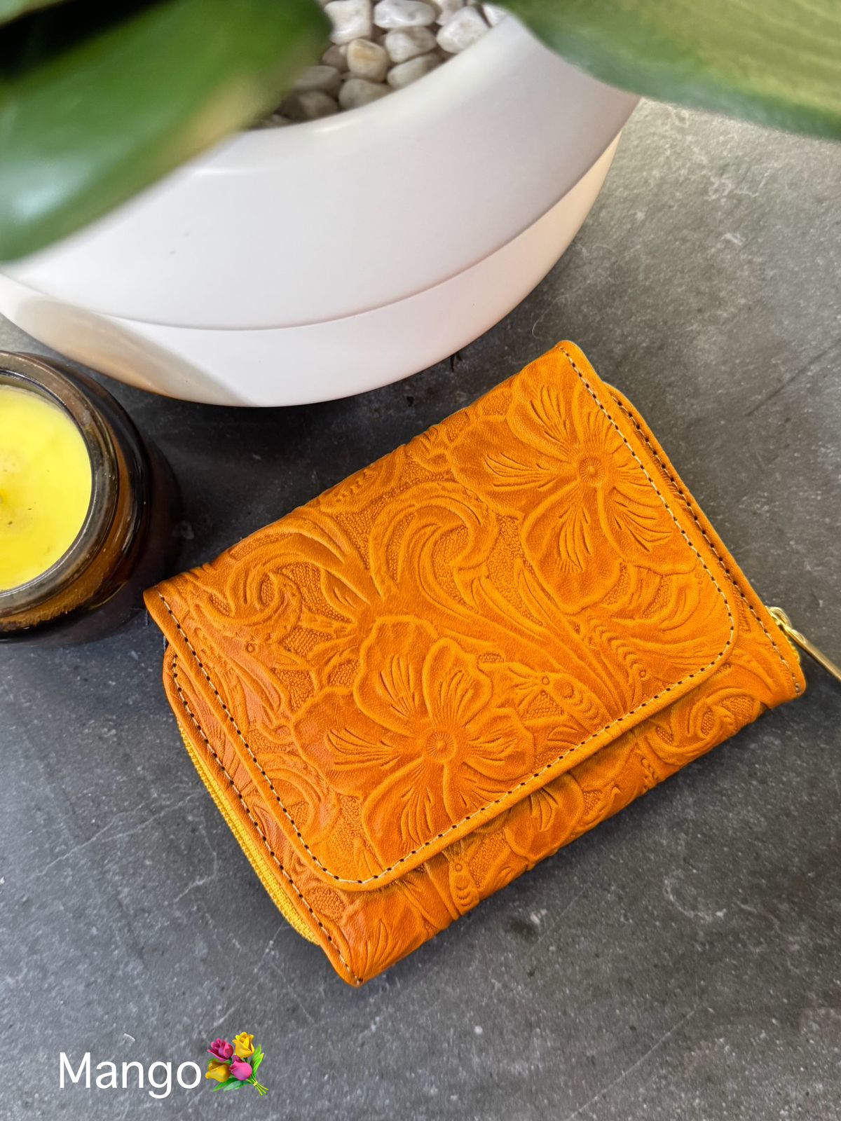 CARTERA PIEL KENYA FLORES CHICAS MANGO