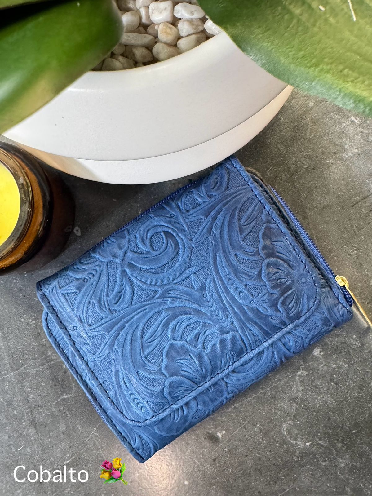 CARTERA PIEL KENYA FLORES CHICAS COBALTO