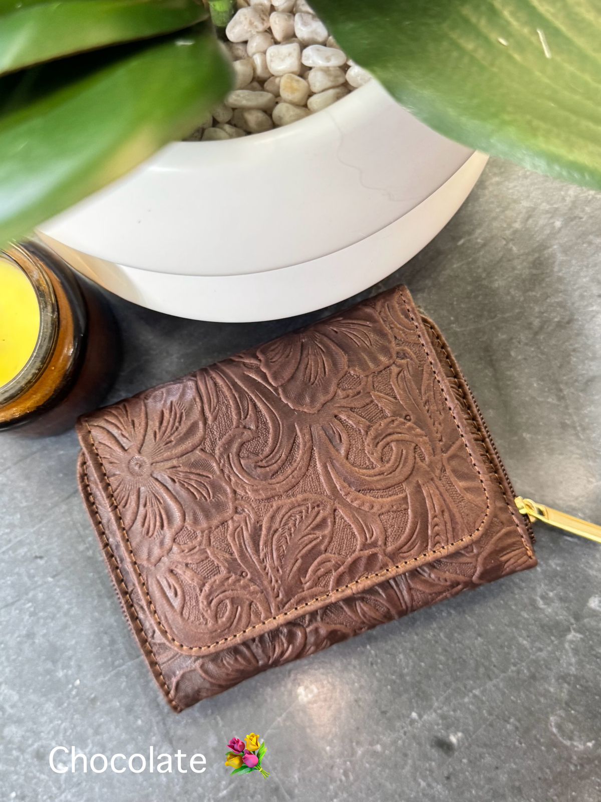CARTERA PIEL KENYA FLORES CHICAS CHOCOLATE