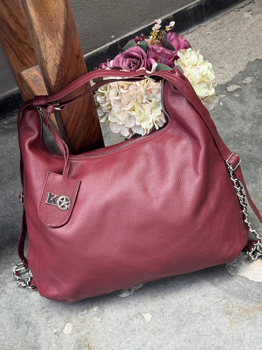 MOIRA DE PIEL COLOR VINO H/PLATA