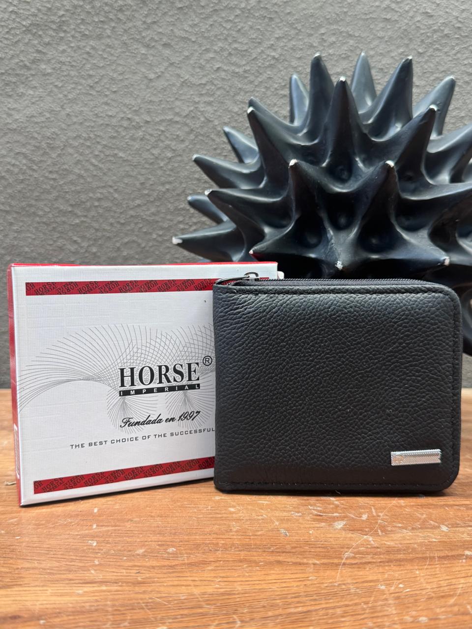 CARTERA HORSE CIERRE PIEL NEGRO