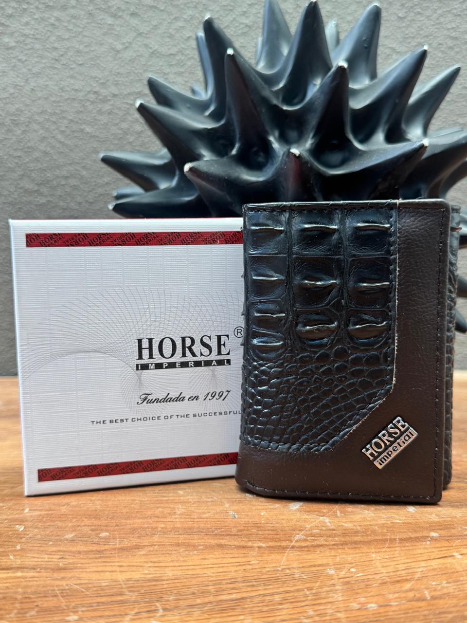 CARTERA HORSE PIEL TRIFOLD NEGRO/CAFE