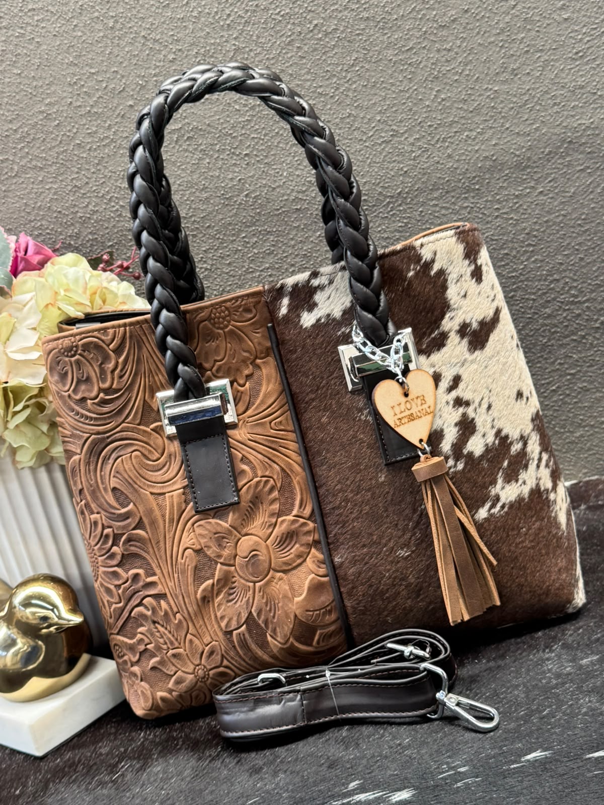 BOLSA ELIZABETH CAFE AVEJENTADO PELO VARIABLE ASAS CAFE