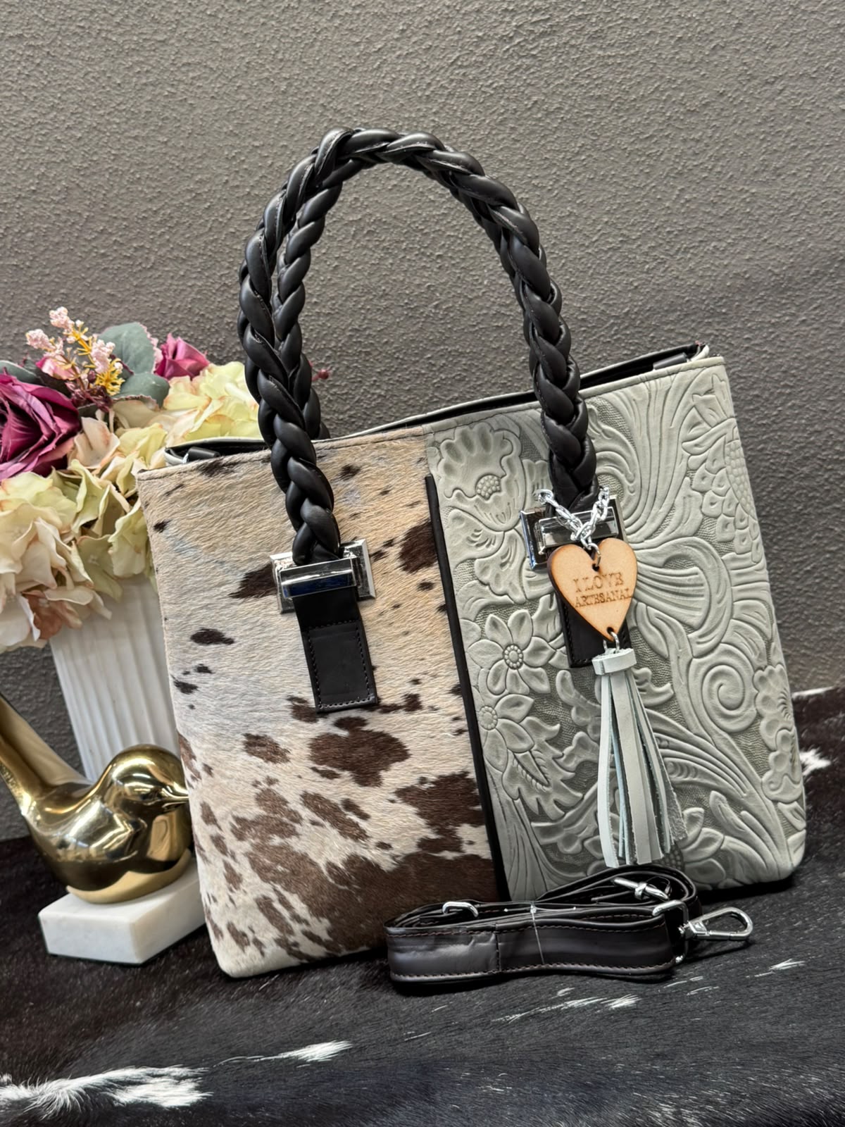 BOLSA ELIZABETH LATTE PELO VARIABLE ASAS CAFE