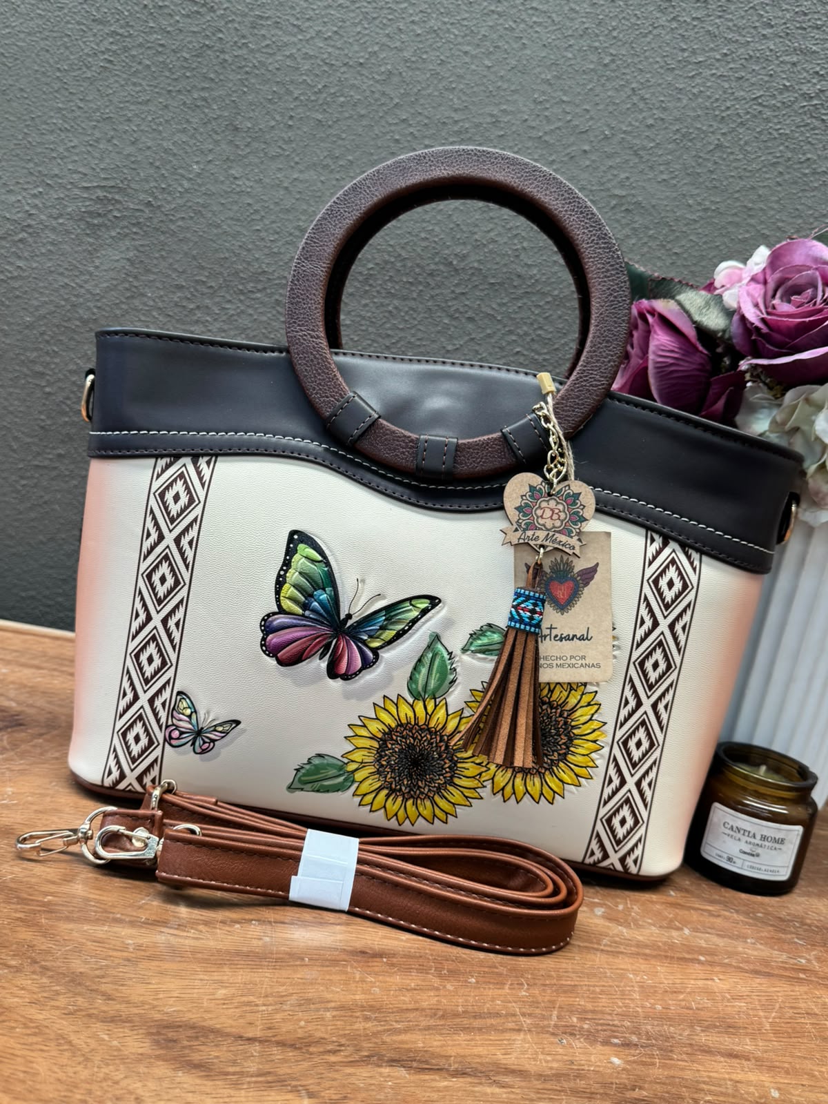 DB GDE BOLSA ARO GIRASOL MARIPOSA HUESO