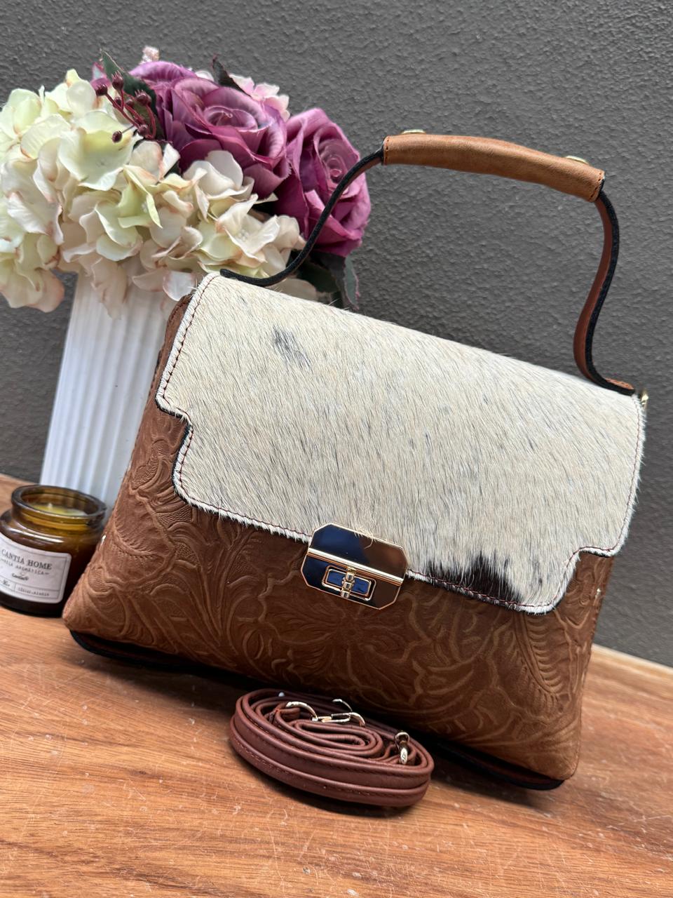 CIRCE MED TAPA PELO VARIABLE PIEL FLORES CAMEL