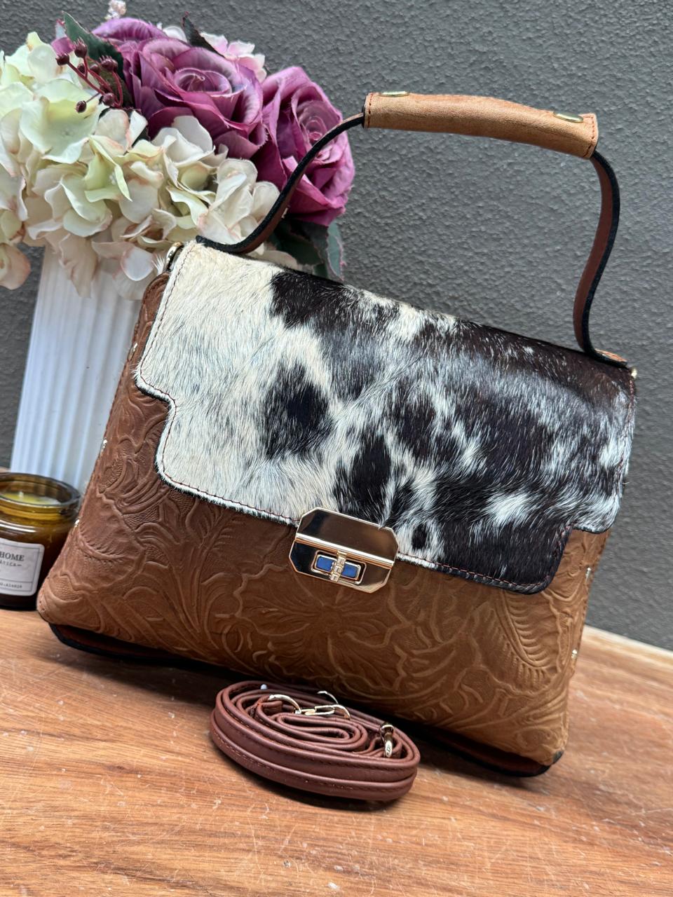 CIRCE MED TAPA PELO VARIABLE PIEL FLORES CAMEL