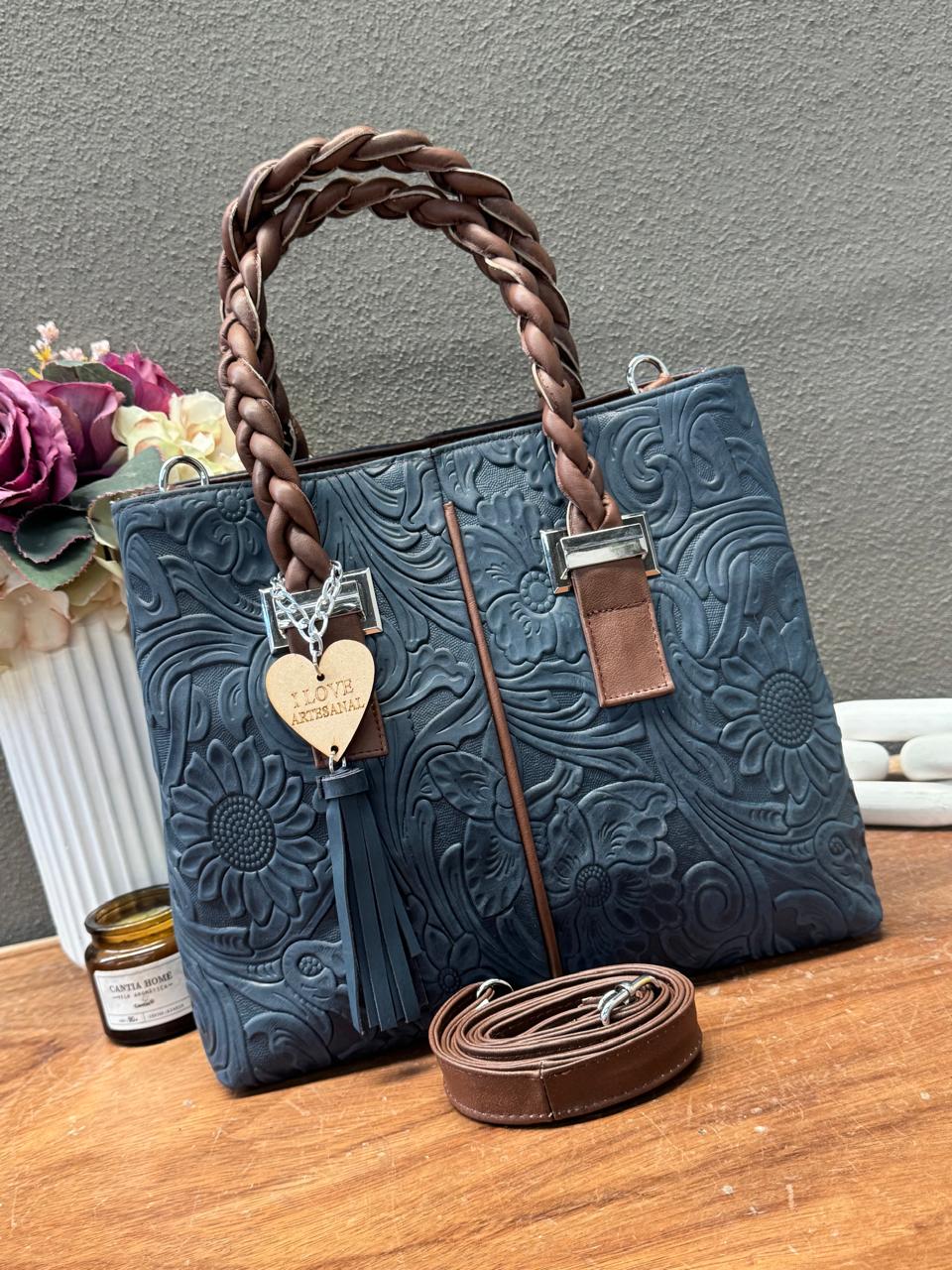 BOLSA ELIZABETH PIEL GRASO AZUL MARINO MATE