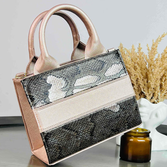 TOTE CLASICA MINI ESPECIAL ORO ROSADO/NEGRO
