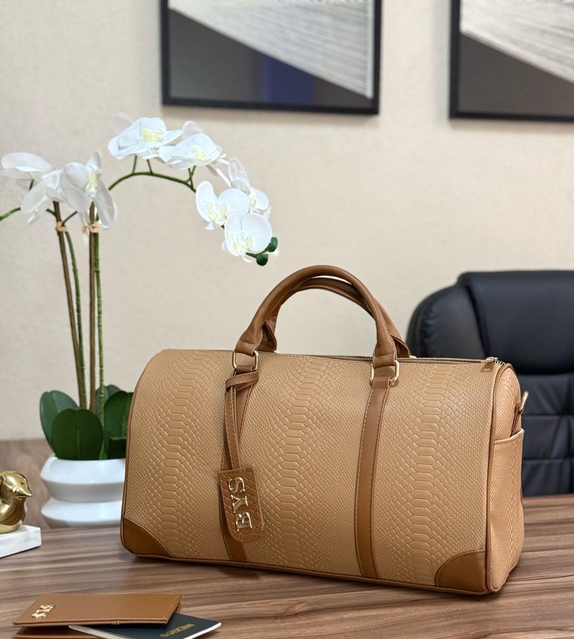 MALETA LCON TAG LATERALES AVELLANA/CAMEL H/DORADO