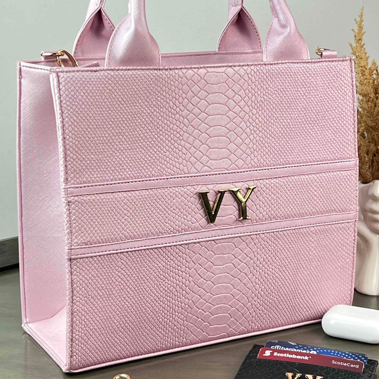 TOTE CLASICA MEDIANA ROSA BRILLOSO