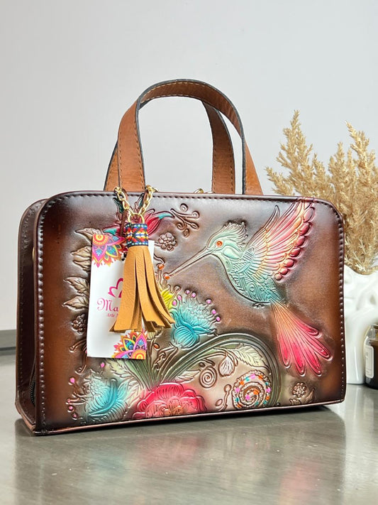 MAOMA CROSSBODY CAMEL COLIBRI AZUL ROSA