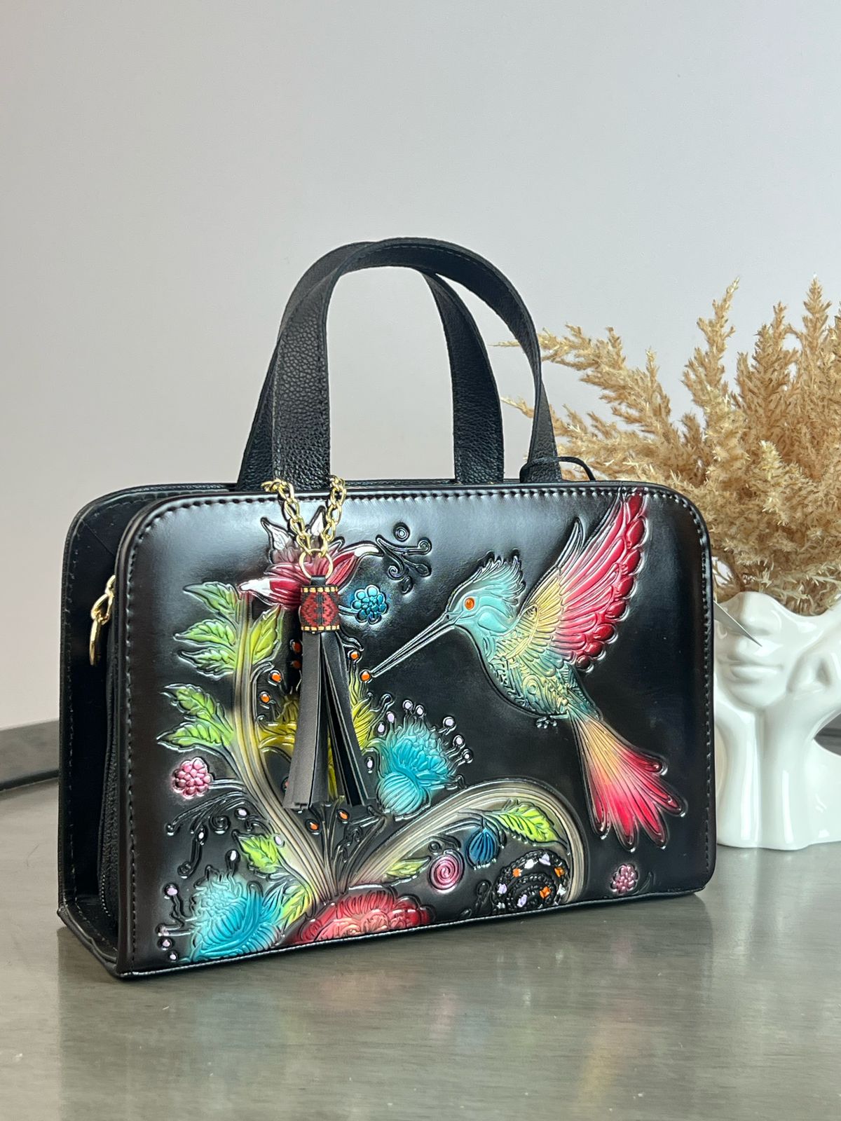 MAOMA CROSSBODY NEGRO COLIBRI AZUL ROJO