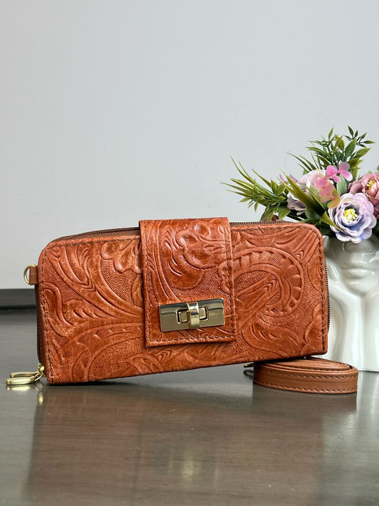 CARTERA PIEL BROCHE NARANJA QUEMADO