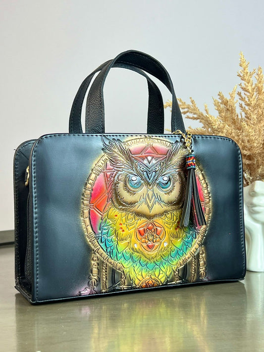MAOMA CROSSBODY NEGRO BUHO AMARILLO VERDE