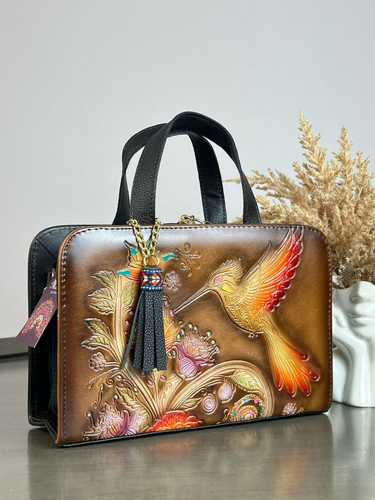 MAOMA CROSSBODY CAMEL COLIBRÍ AMARILLO ROJO
