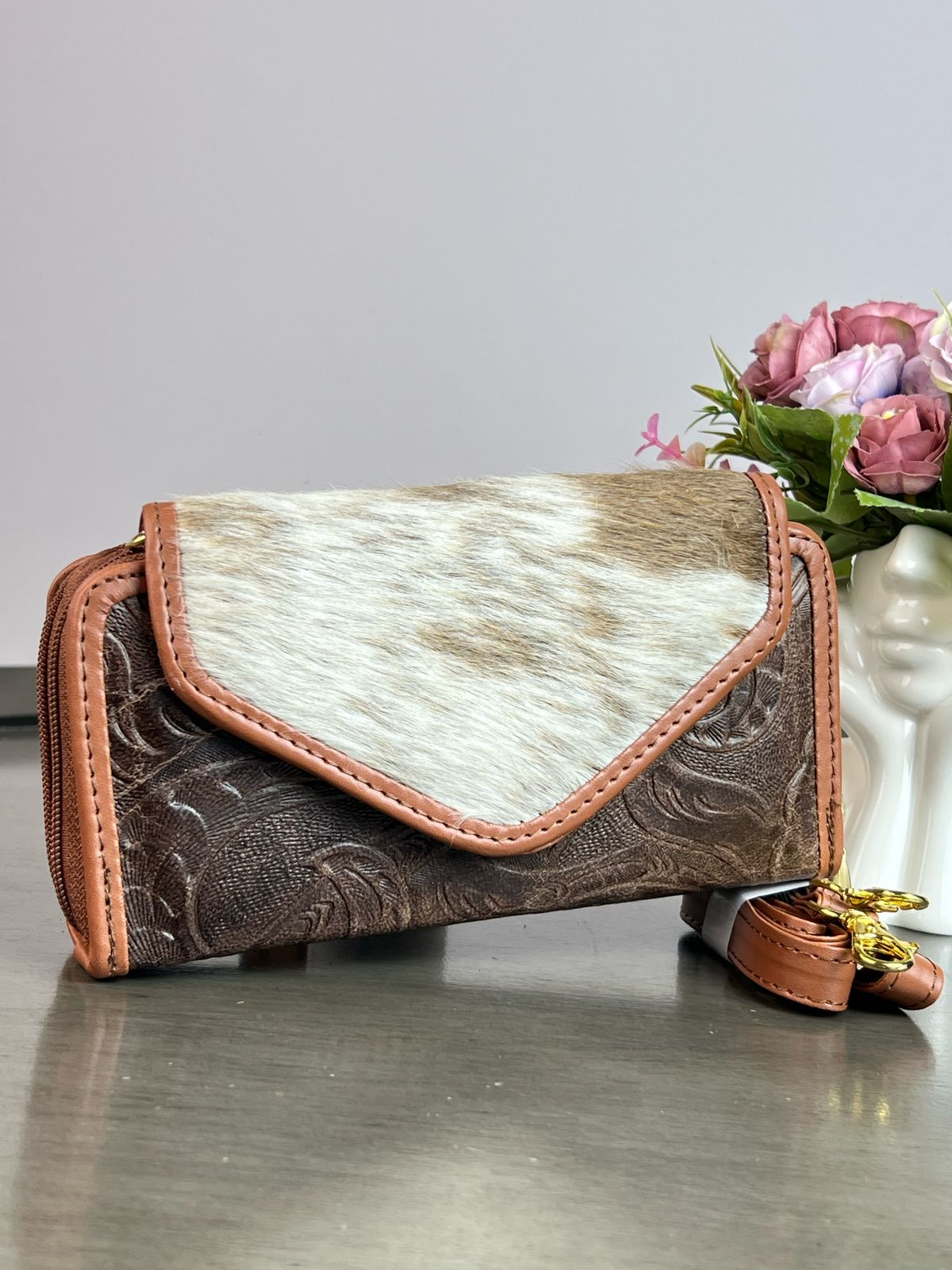 CARTERA PIEL TAPA PELO CHOCOLATE