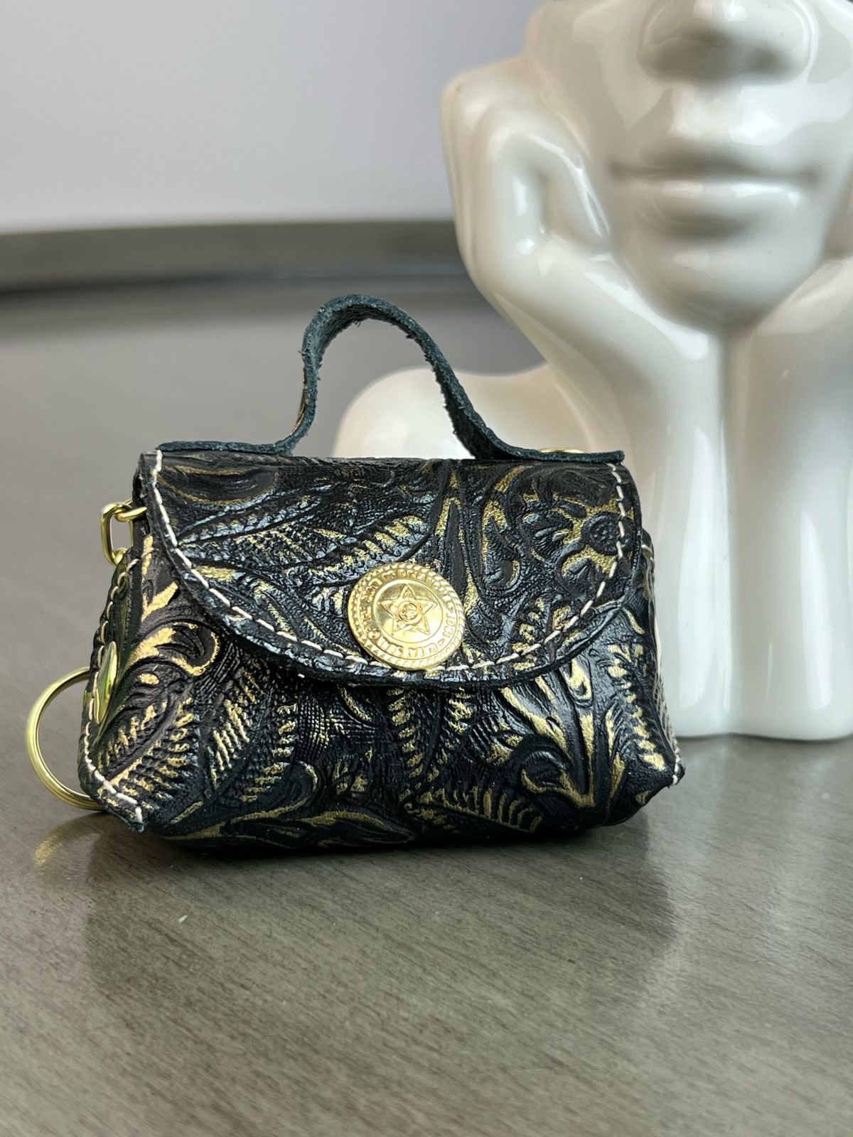 MONEDERO CIRCE FLORES NEGRO/DORADO