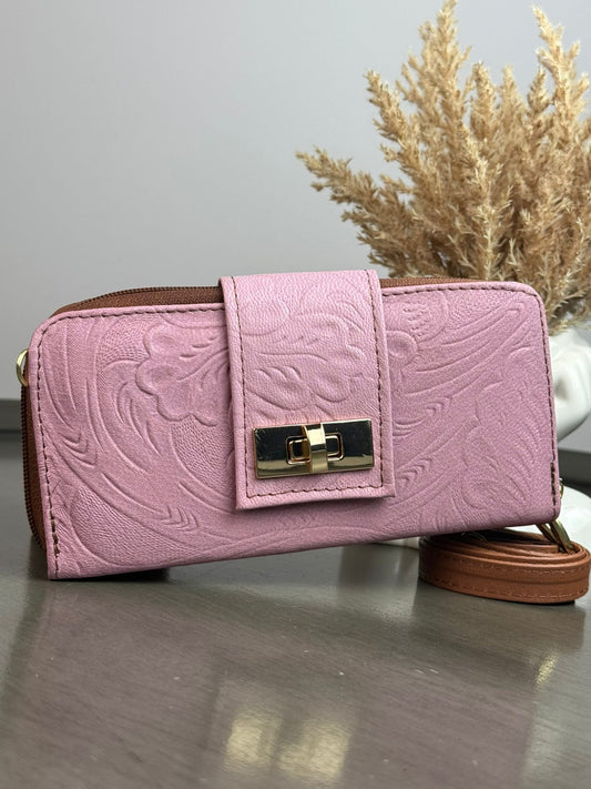 CARTERA PIEL BROCHE ROSA PARAISO