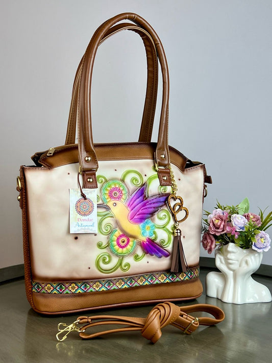 MOD. DOMDAR VANESSA LATTE GRABADO COLIBRÍ AMARILLO