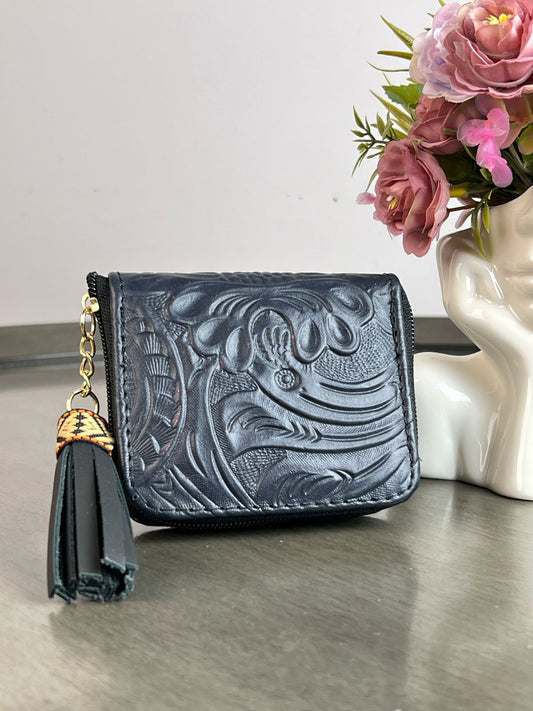 MONEDERO PIEL NEGRO BRILLANTE