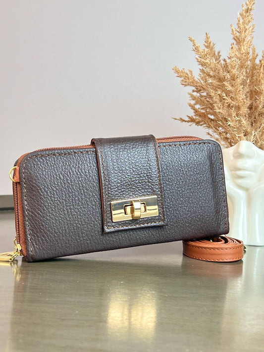 CARTERA PIEL BROCHE LISA CHOCOLATE
