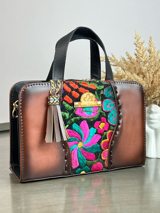 MAOMA CROSSBODY CAMEL BORDADO FLOR COLORES