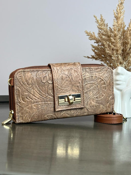 CARTERA PIEL BROCHE MAQUILLAJE VIEJO