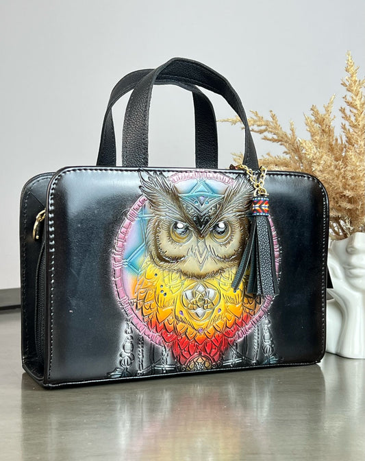 MAOMA CROSSBODY NEGRO BUHO AMARILLO ROJO