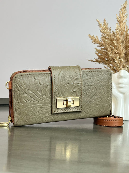 CARTERA PIEL BROCHE ACEITUNA