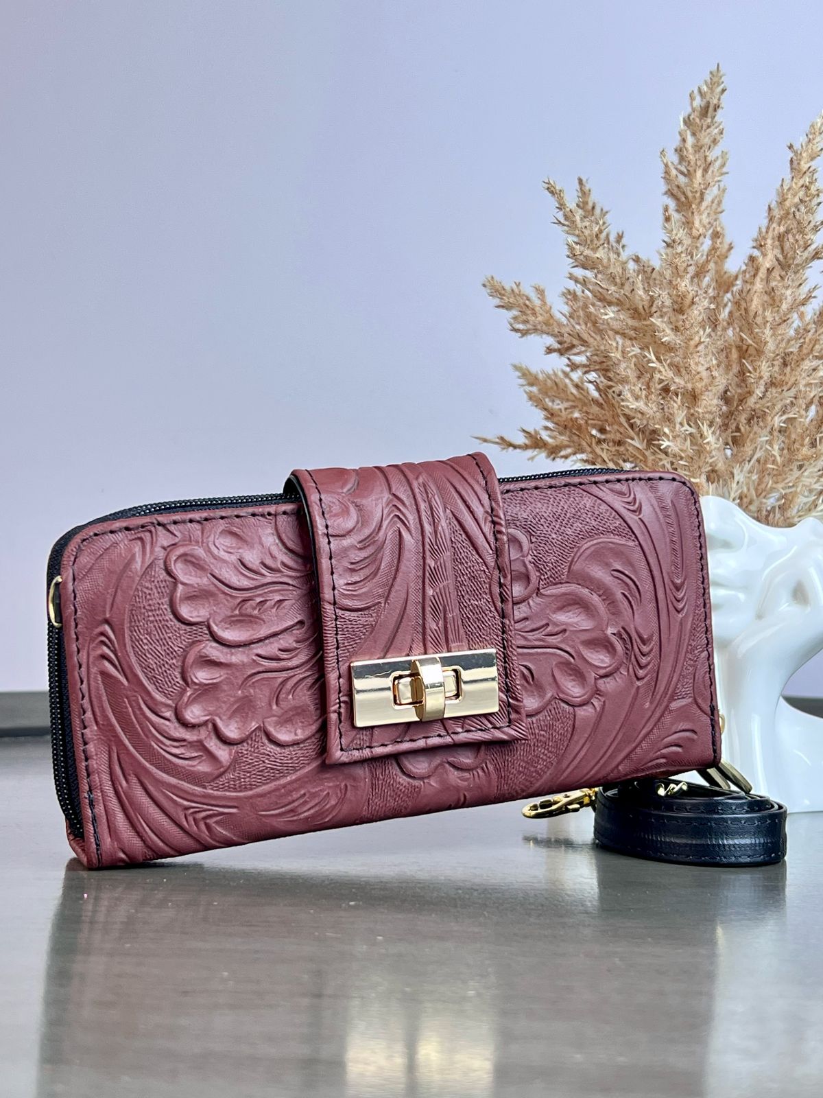 CARTERA PIEL BROCHE VINO