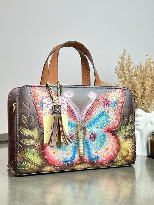 MAOMA CROSSBODY CAMEL MARIPOSA ROJO AZUL