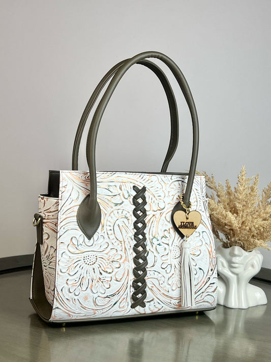 BOLSA NICOLE PIEL DE FLORES BLANCA COBRE/FERRERO